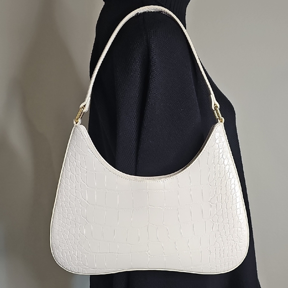 JW PEI Croc Embossed White, Gold Hardware, Ruby Shoulder Bag Purse - Picture 4 of 12